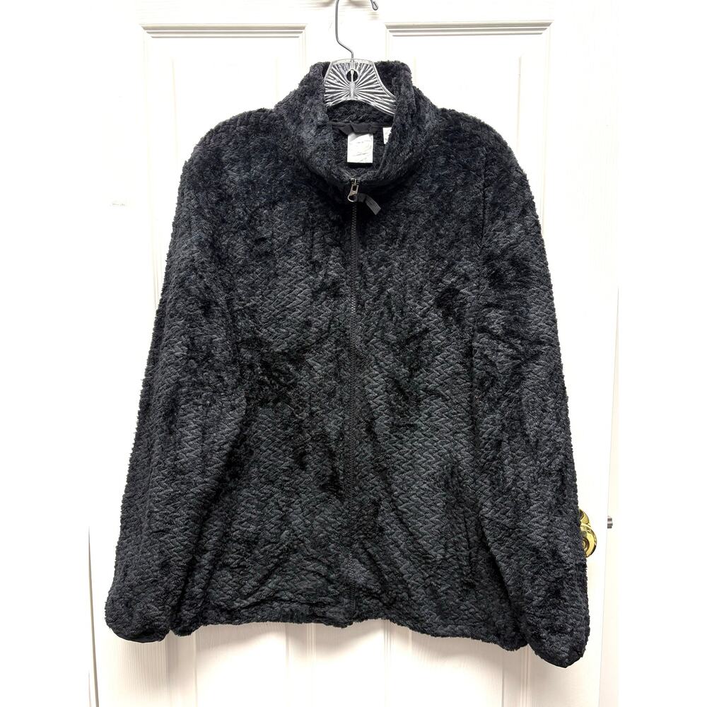 FREE2B Fleece Black Plush Jacket Women XXL Full Zip Cozy Sherpa